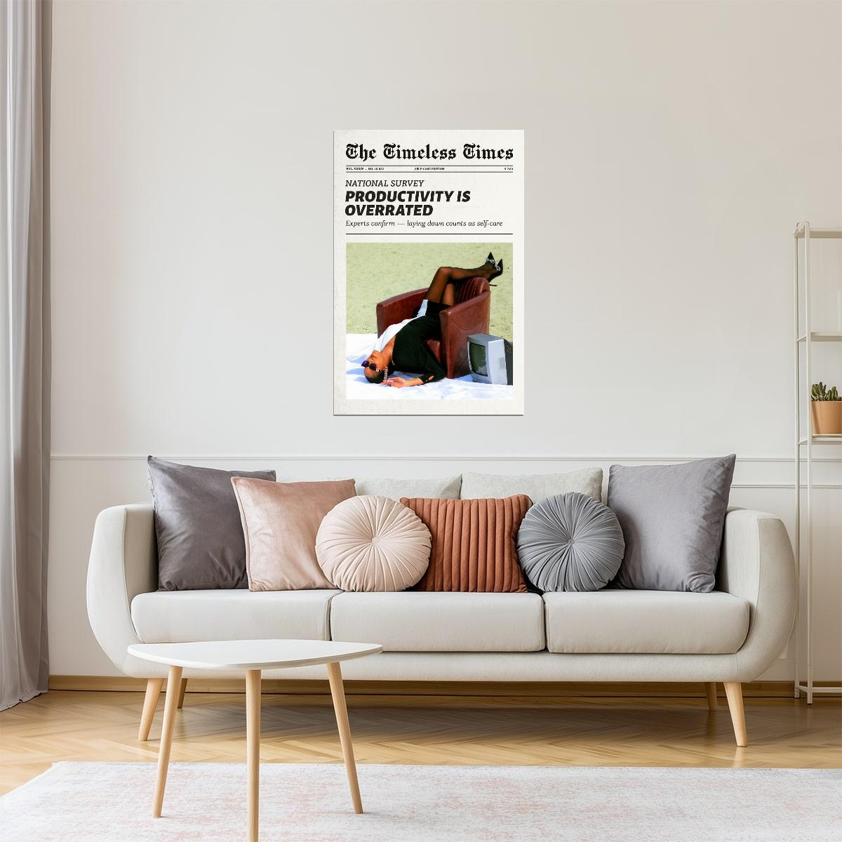 Productivity Is Overrated | Funny Minimalist Newspaper Wall Art Poster