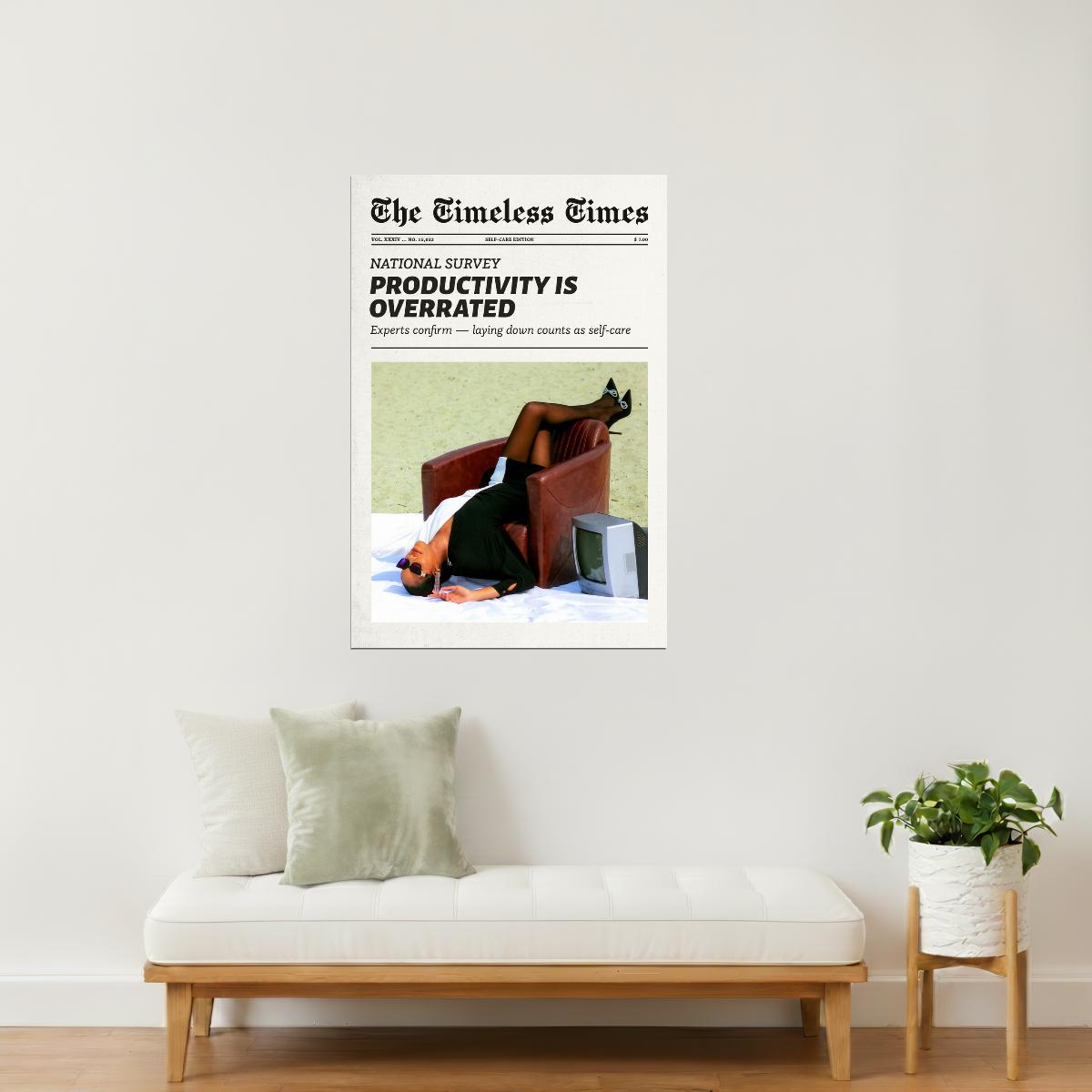 Productivity Is Overrated | Funny Minimalist Newspaper Wall Art Poster