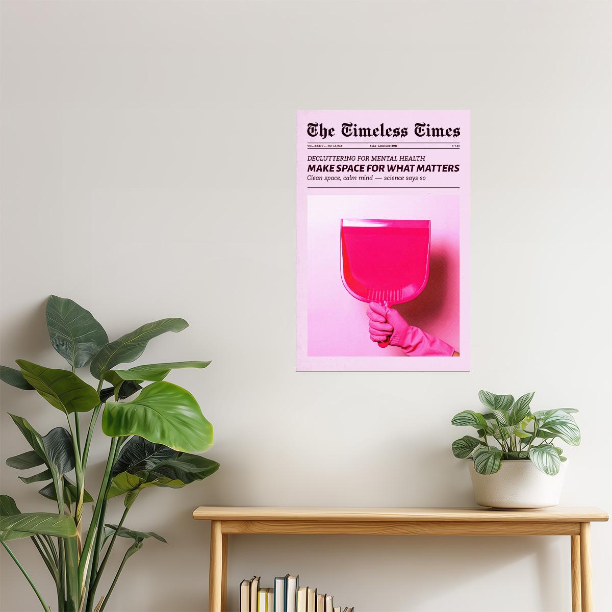 Make Space for What Matters | Pink Newspaper Print Poster