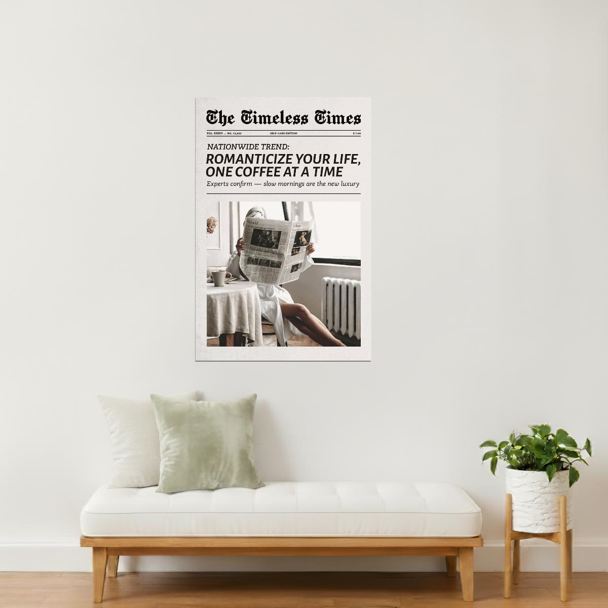 Romanticize Your Life, One Coffee at a Time | Coffee Newspaper Print Poster