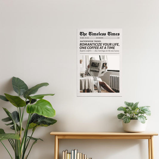 Romanticize Your Life, One Coffee at a Time | Coffee Newspaper Print Poster