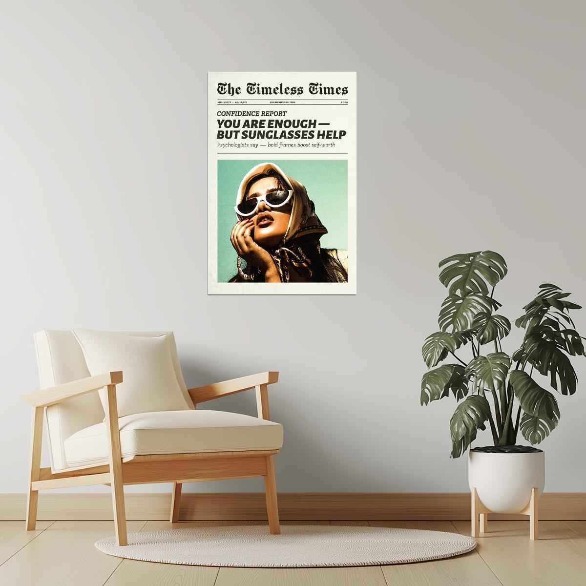 You Are Enough (But Sunglasses Help) | Feminist Newspaper Print Poster