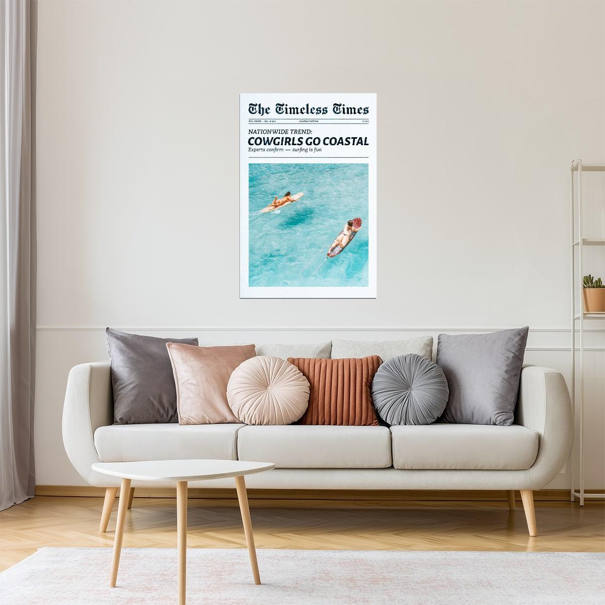 Cowgirls Go Coastal | Surfer Girl Newspaper Wall Art Poster