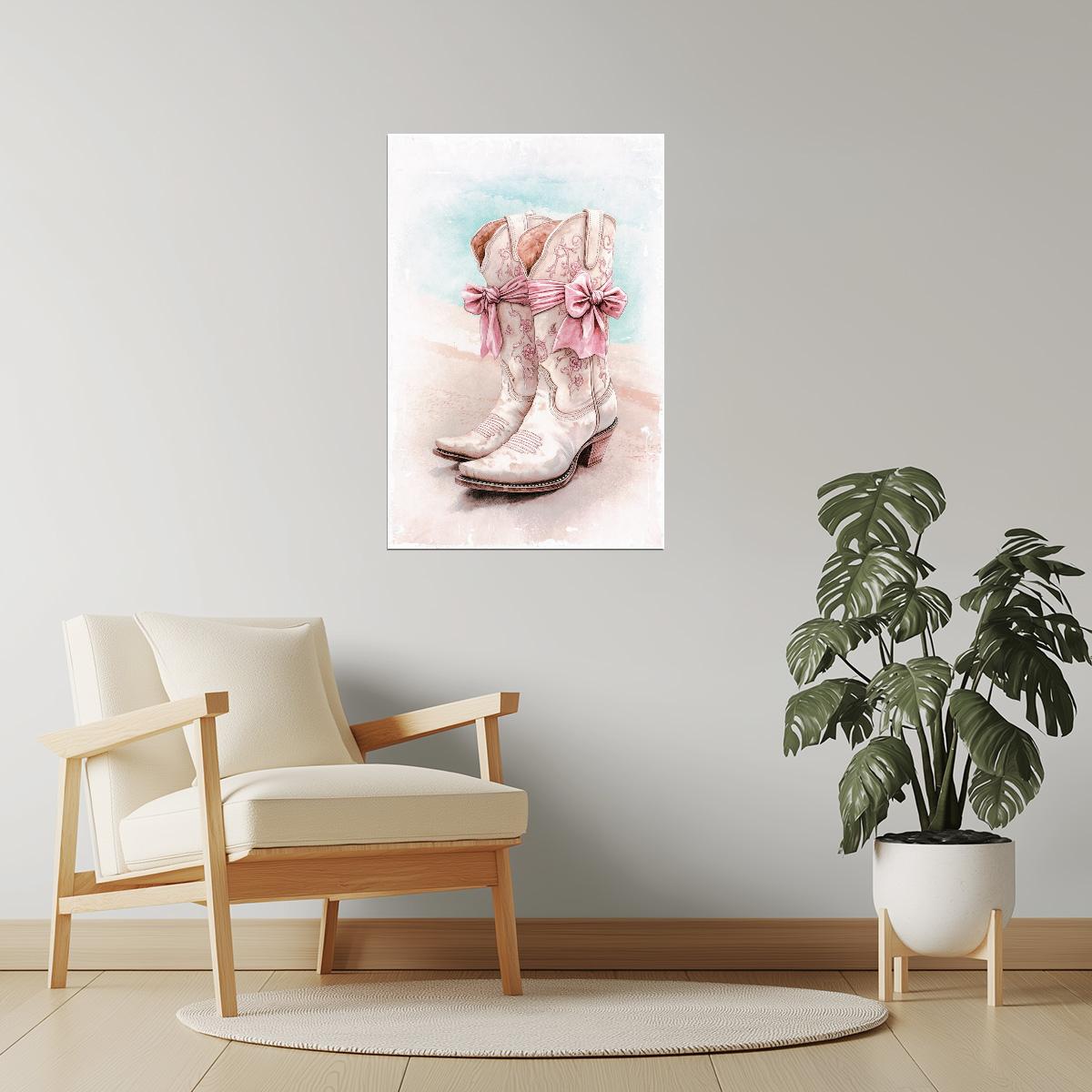 Pink Cowgirl Boots | Watercolor Western Fashion Print Poster