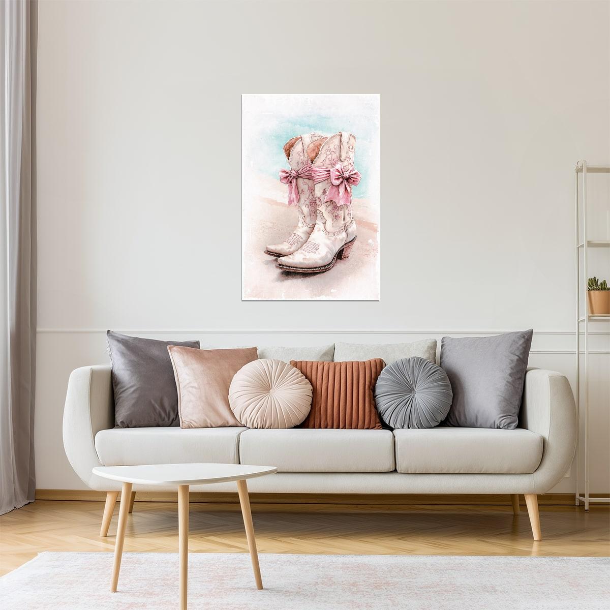 Pink Cowgirl Boots | Watercolor Western Fashion Print Poster