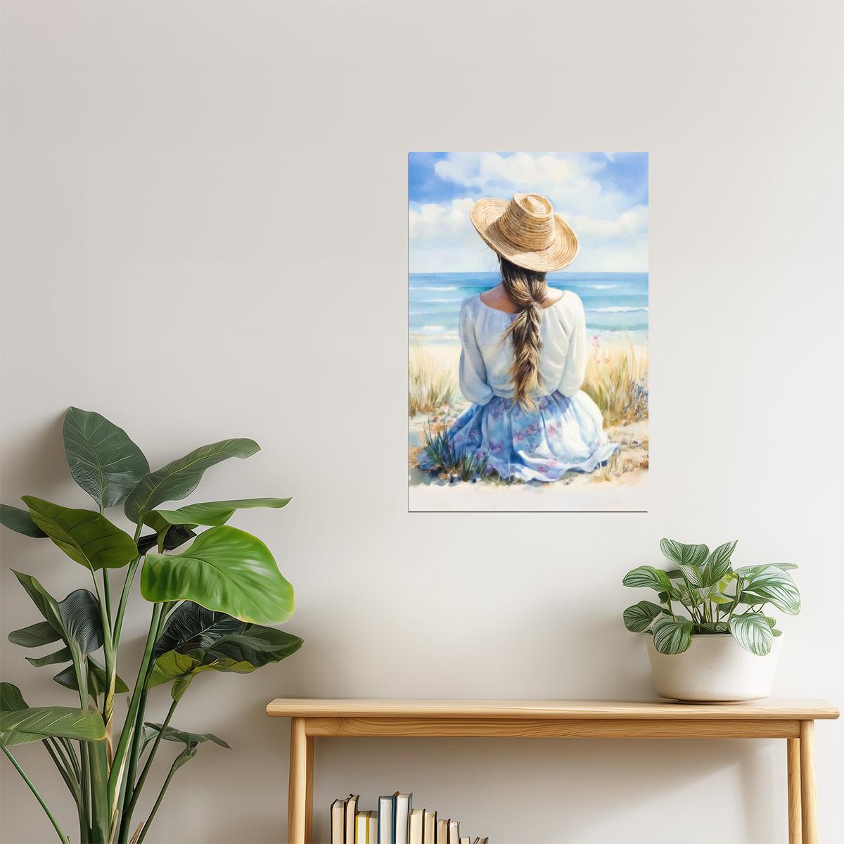 Seaside Girl | Coastal Cowgirl Watercolor Wall Art Poster
