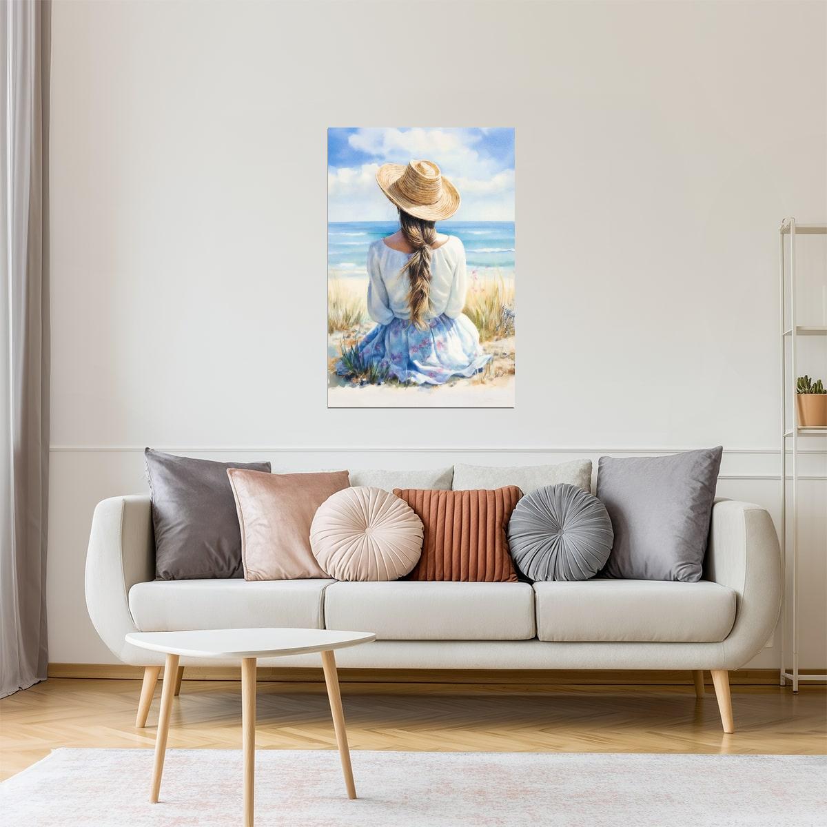 Seaside Girl | Coastal Cowgirl Watercolor Wall Art Poster