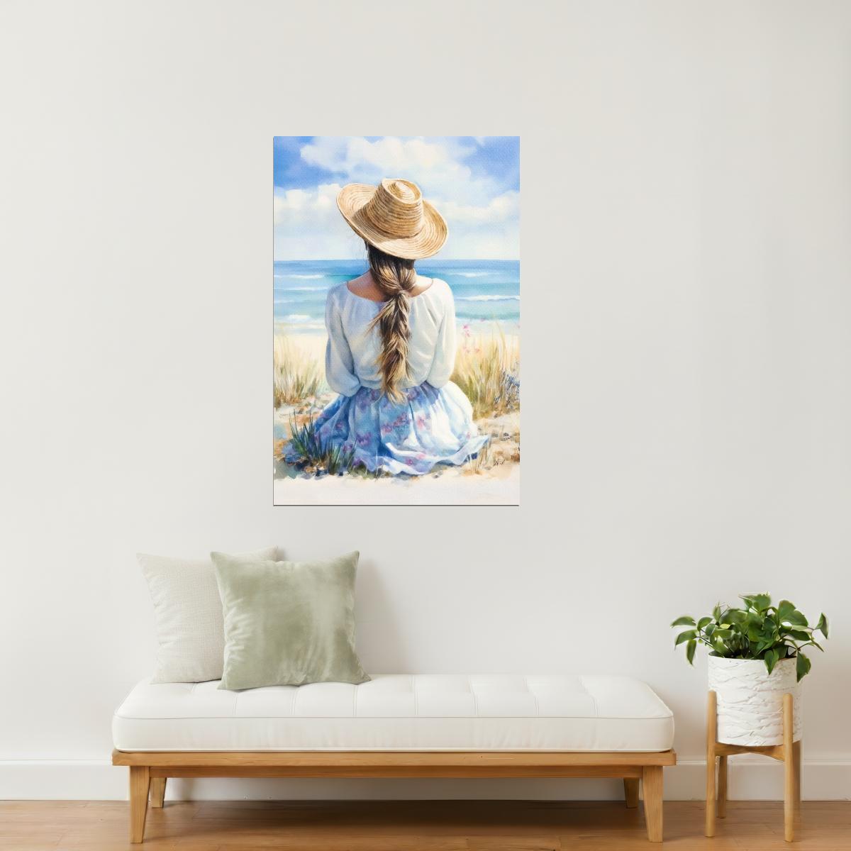 Seaside Girl | Coastal Cowgirl Watercolor Wall Art Poster