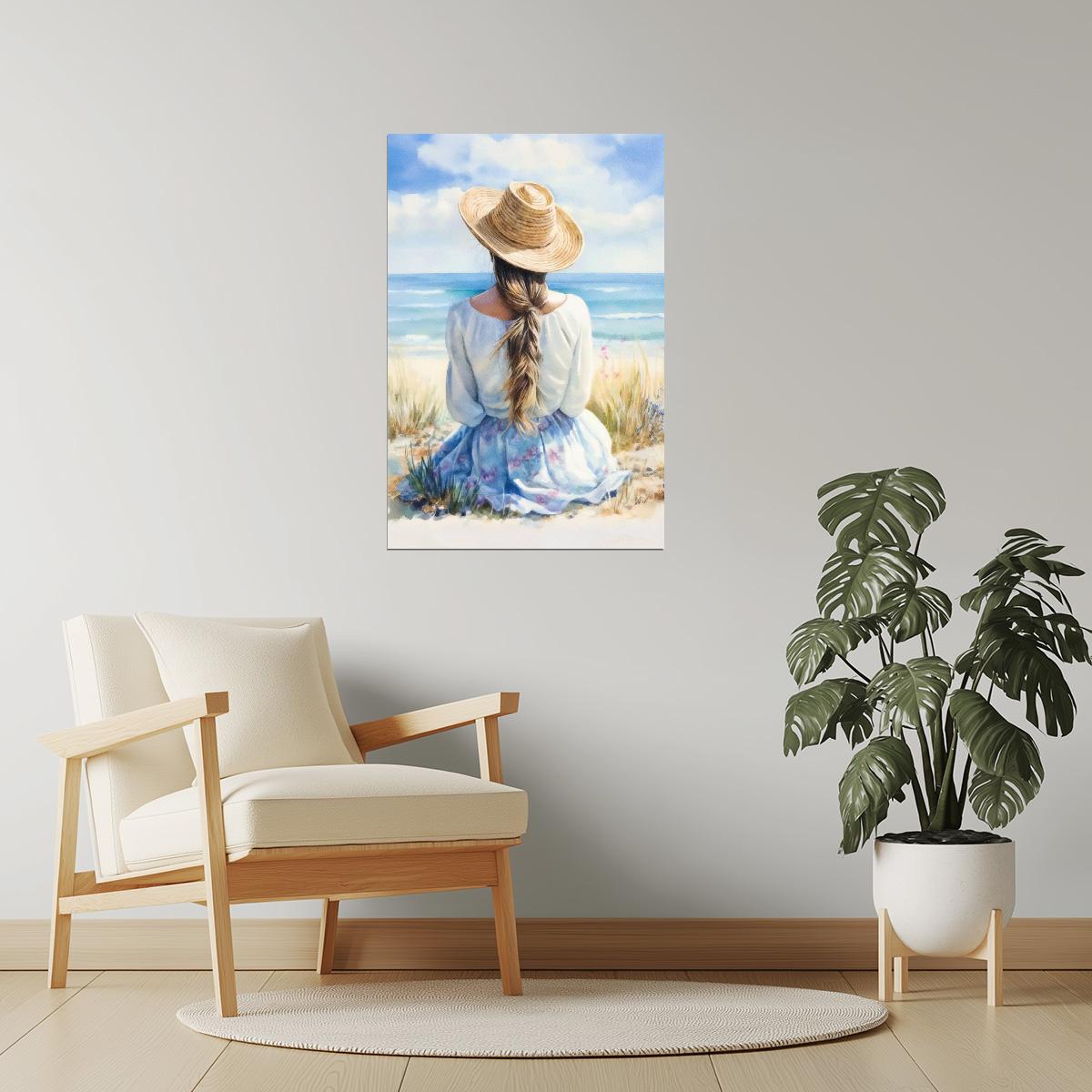 Seaside Girl | Coastal Cowgirl Watercolor Wall Art Poster
