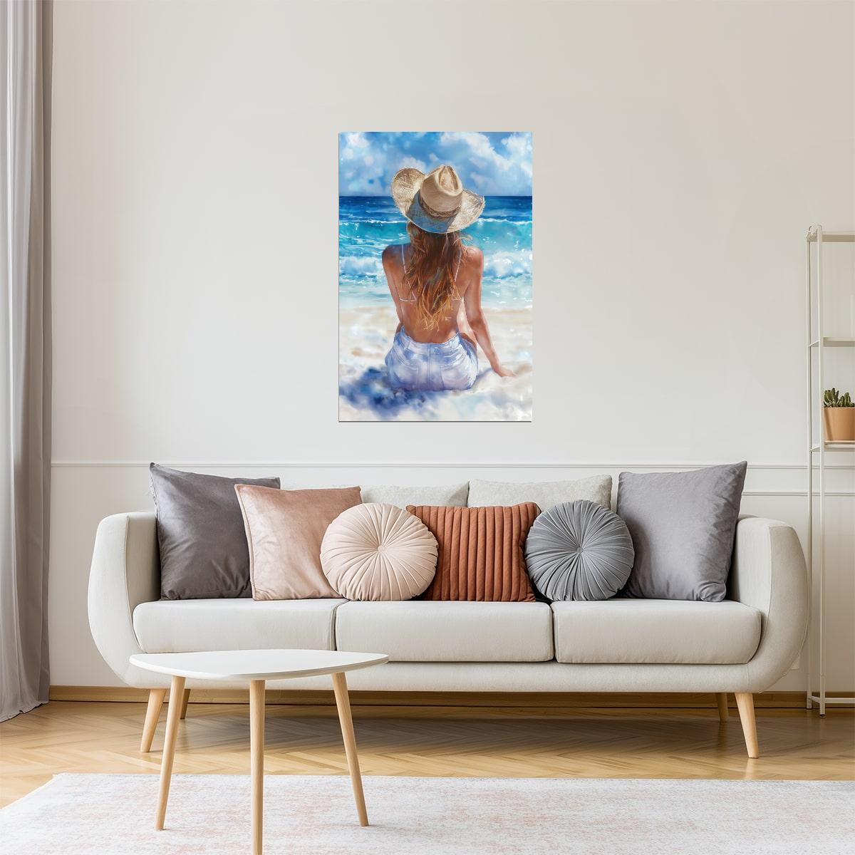By the Shore | Coastal Cowgirl Watercolor Painting Poster