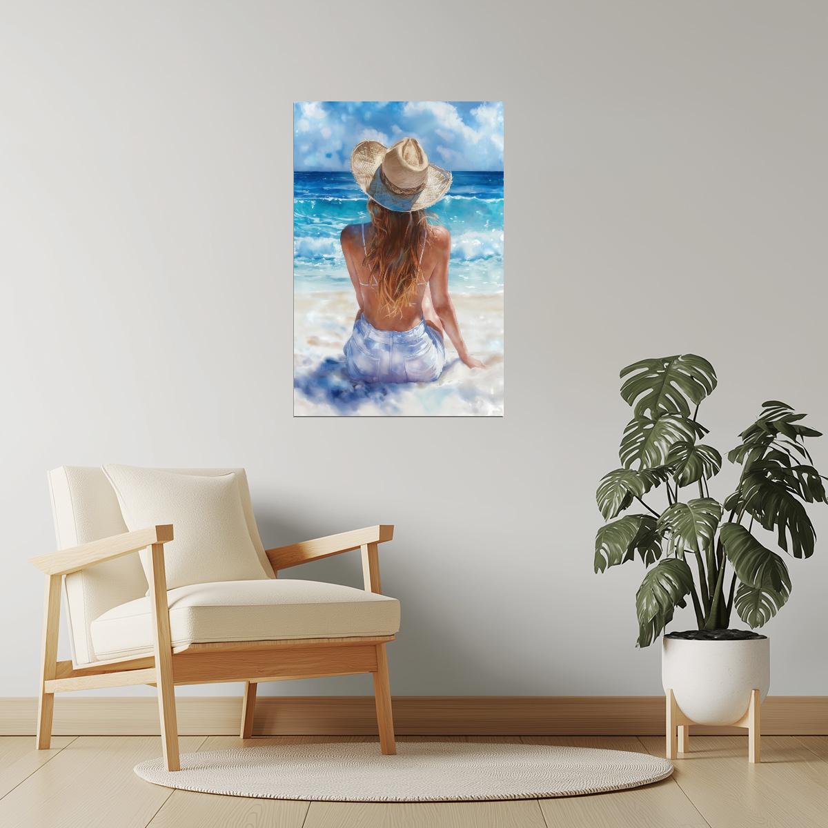 By the Shore | Coastal Cowgirl Watercolor Painting Poster