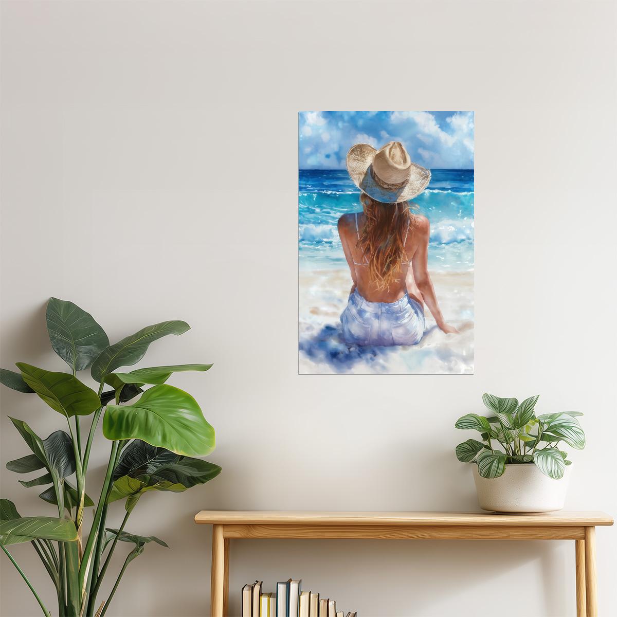 By the Shore | Coastal Cowgirl Watercolor Painting Poster