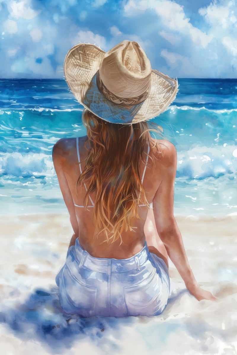 By the Shore | Coastal Cowgirl Watercolor Painting Poster