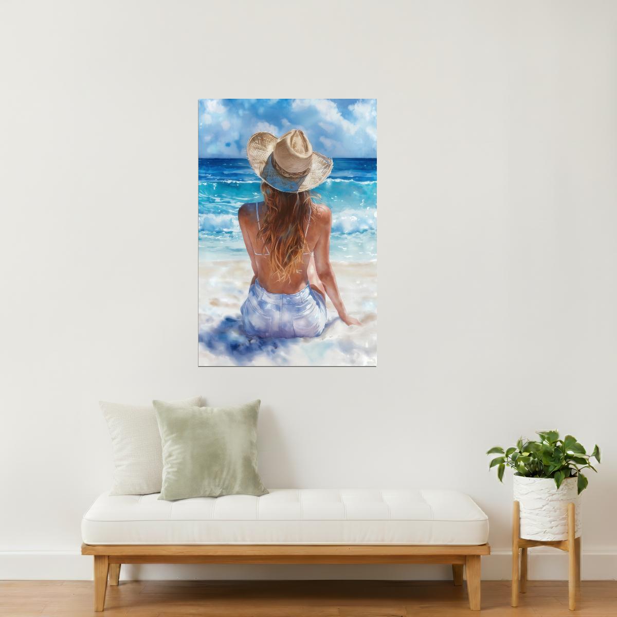 By the Shore | Coastal Cowgirl Watercolor Painting Poster