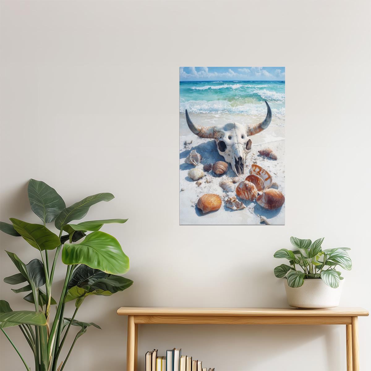 Seashells and Skull | Coastal Western Gothic Wall Art Poster