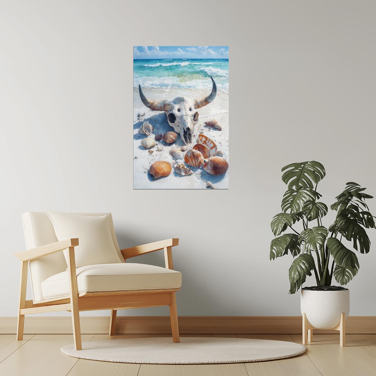 Seashells and Skull | Coastal Western Gothic Wall Art Poster
