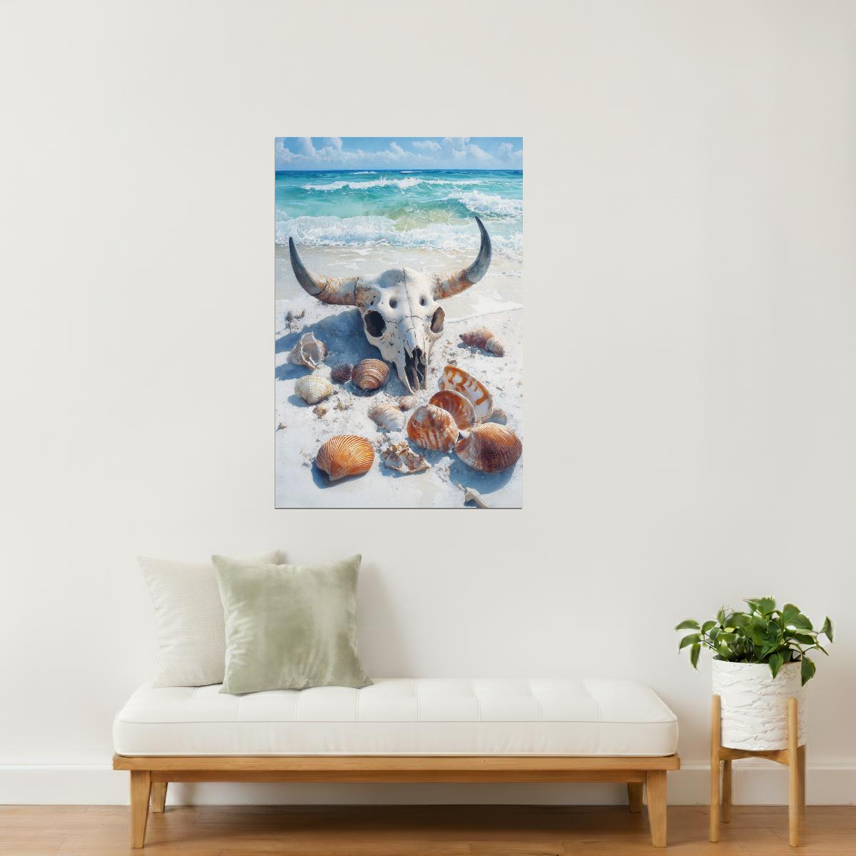 Seashells and Skull | Coastal Western Gothic Wall Art Poster