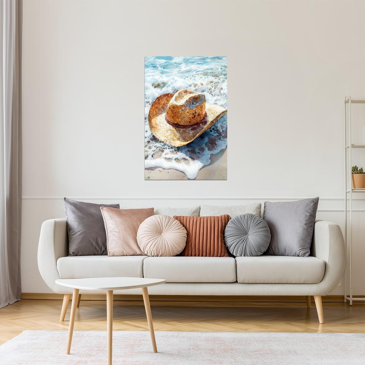 Cowboy Hat by the Sea | Coastal Cowgirl Watercolor Print Poster