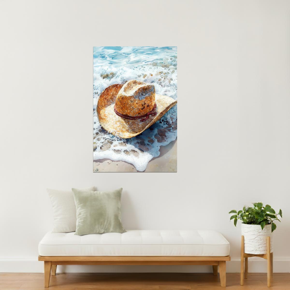 Cowboy Hat by the Sea | Coastal Cowgirl Watercolor Print Poster