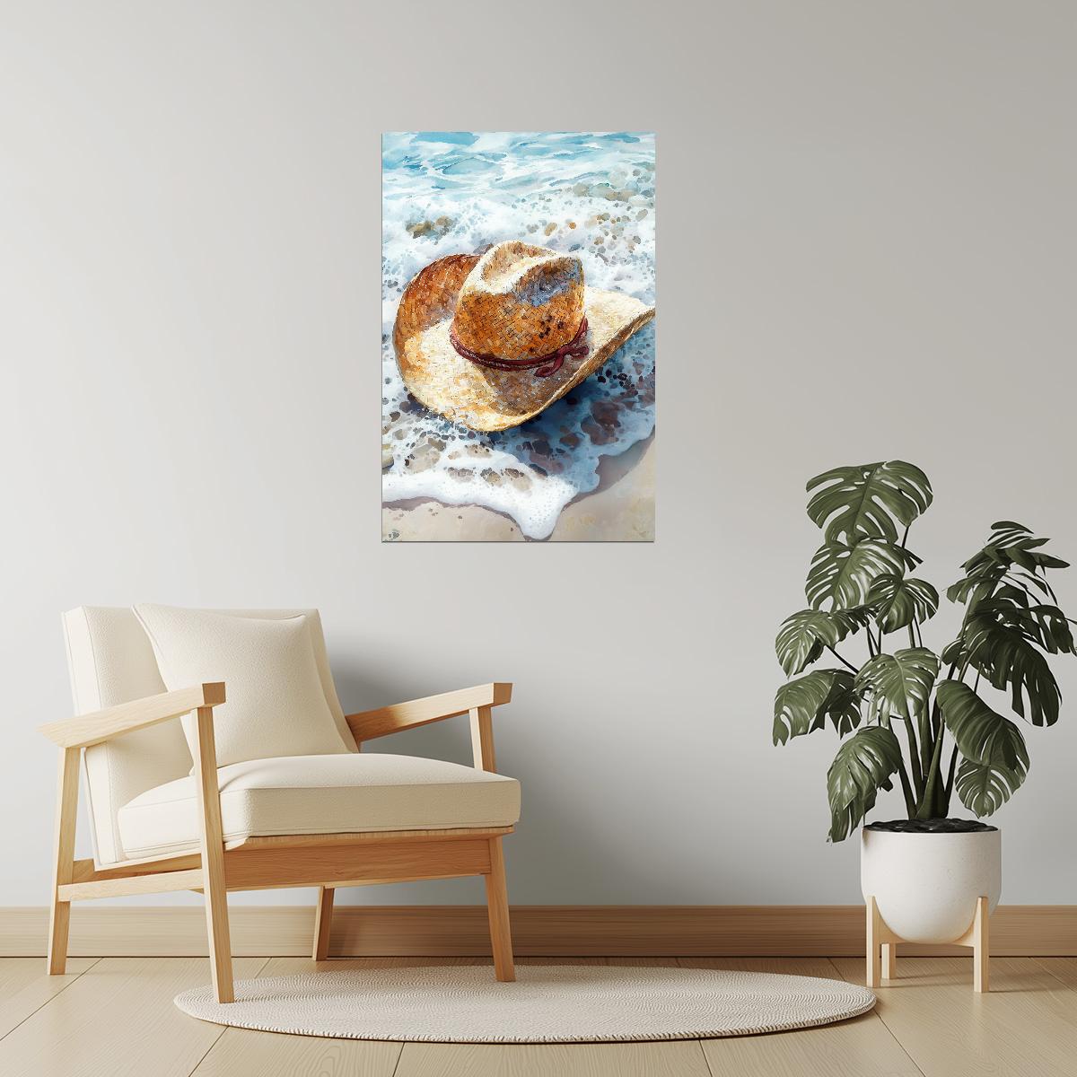 Cowboy Hat by the Sea | Coastal Cowgirl Watercolor Print Poster
