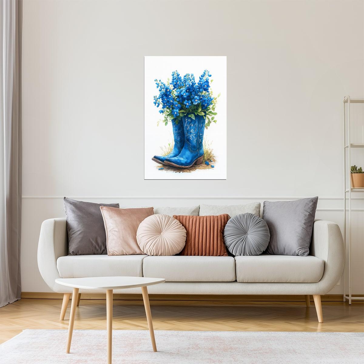Blue Boots with Flowers | Watercolor Cowgirl Western Print Poster