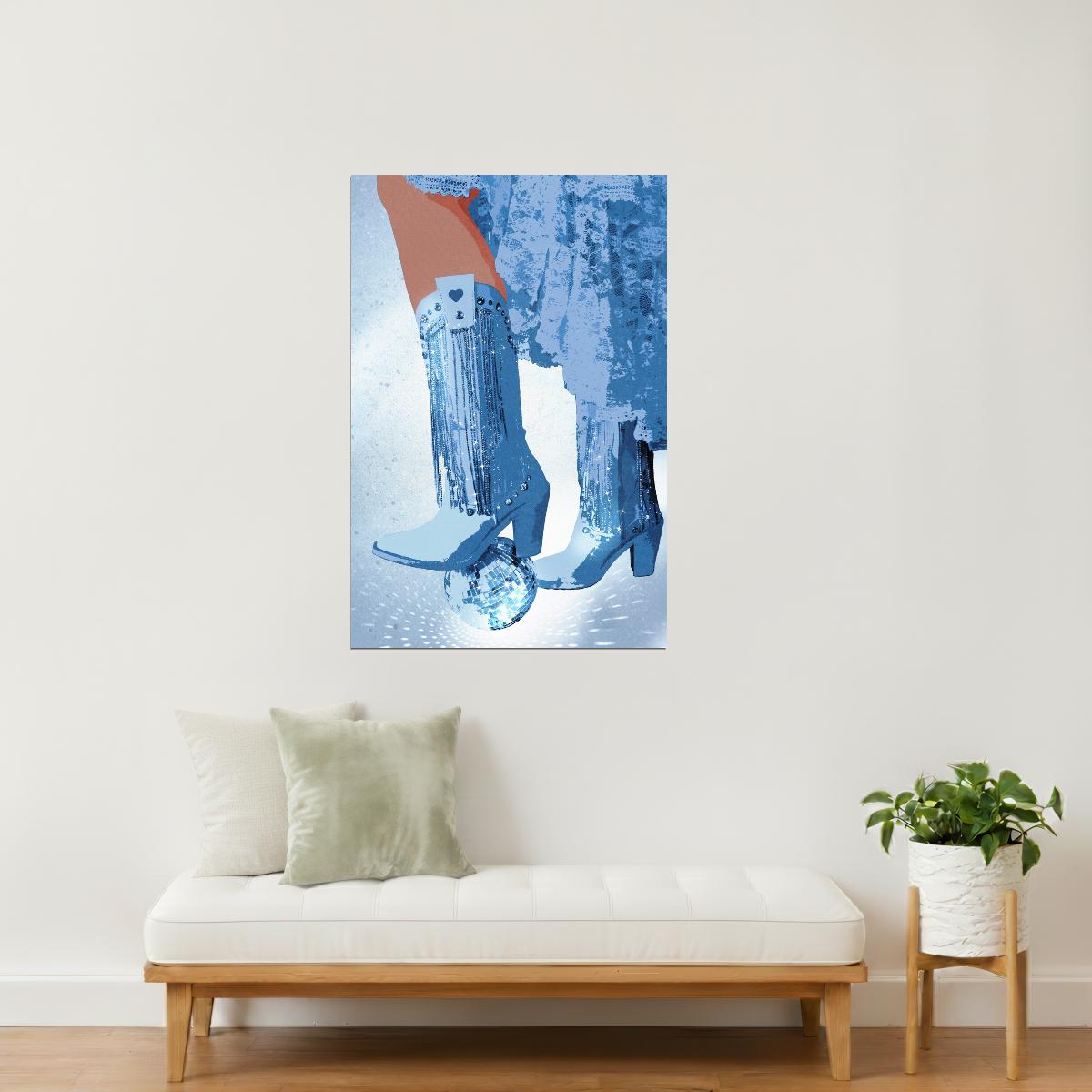 Disco Cowgirl Boots | Sparkly Blue Western Party Print Poster