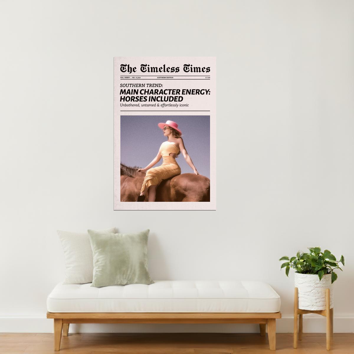 Main Character Energy | Cowgirl with Horse Newspaper Print Poster