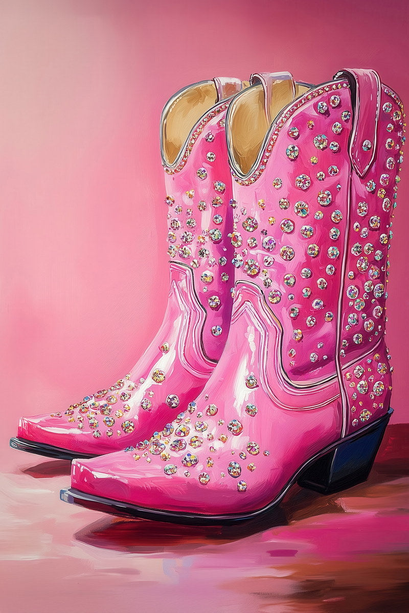 Pink Glitter Cowgirl Boots | Sparkly Rodeo Print Poster