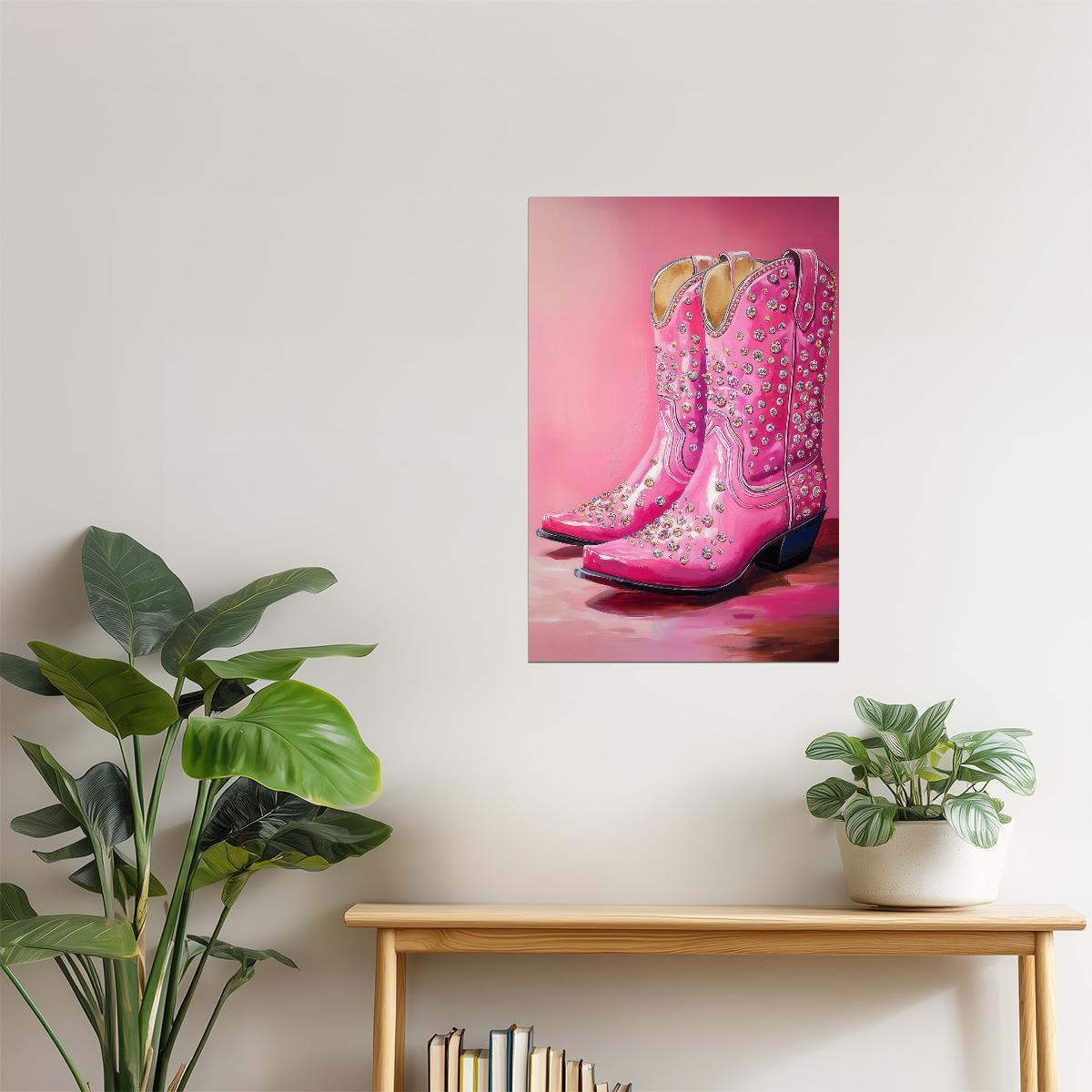 Pink Glitter Cowgirl Boots | Sparkly Rodeo Print Poster
