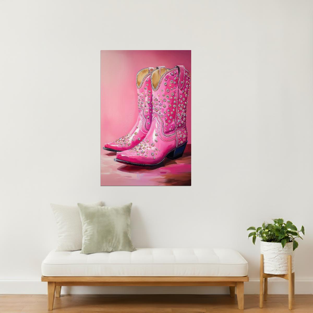 Pink Glitter Cowgirl Boots | Sparkly Rodeo Print Poster