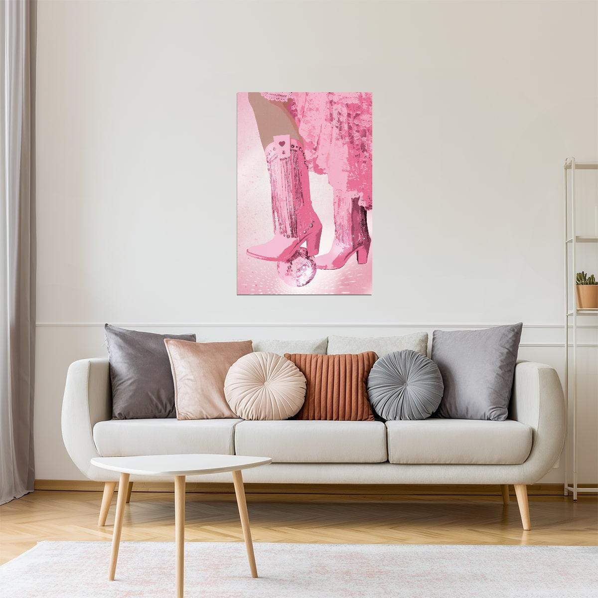 Disco Cowgirl Boots | Pink Fringe Party Western Wall Art Poster