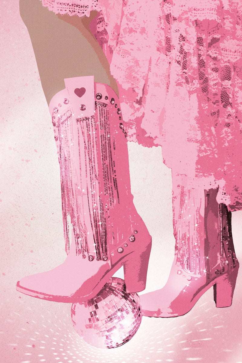 Disco Cowgirl Boots | Pink Fringe Party Western Wall Art Poster
