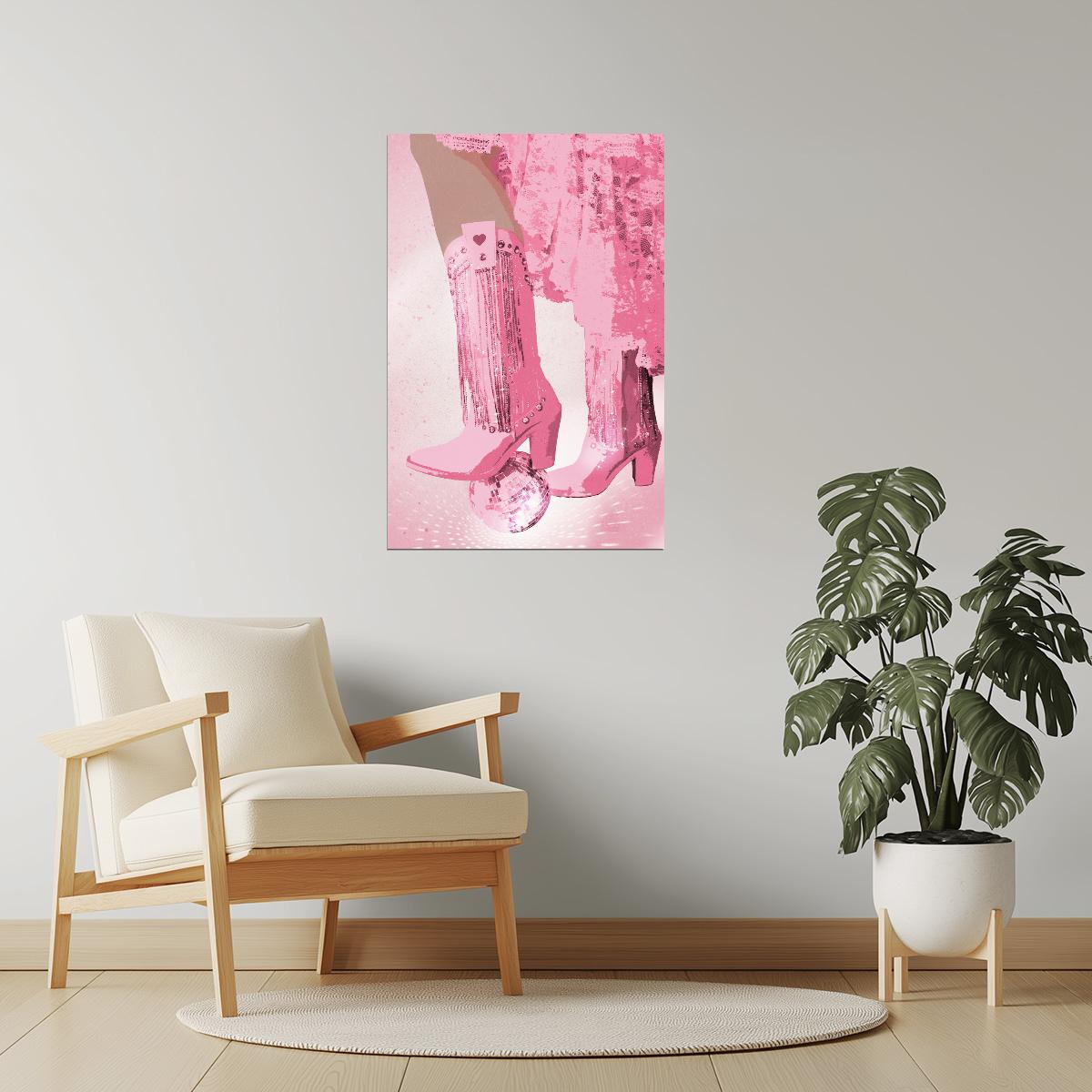 Disco Cowgirl Boots | Pink Fringe Party Western Wall Art Poster