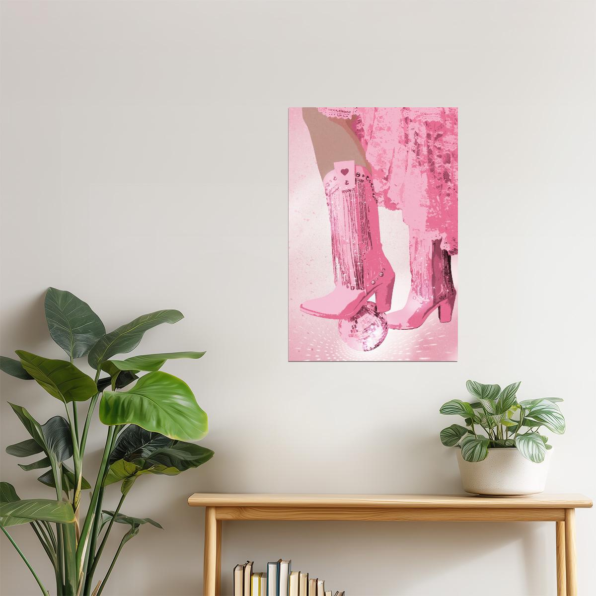 Disco Cowgirl Boots | Pink Fringe Party Western Wall Art Poster