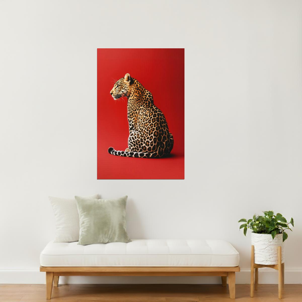Red Leopard Fashion Editorial Wall Art | Bold Big Cat Statement Print Poster