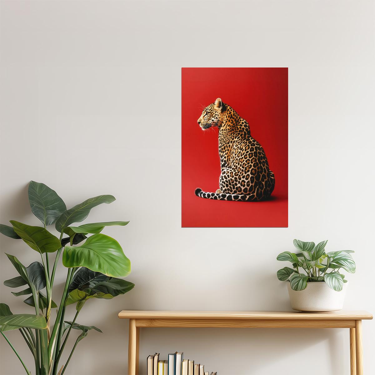 Red Leopard Fashion Editorial Wall Art | Bold Big Cat Statement Print Poster