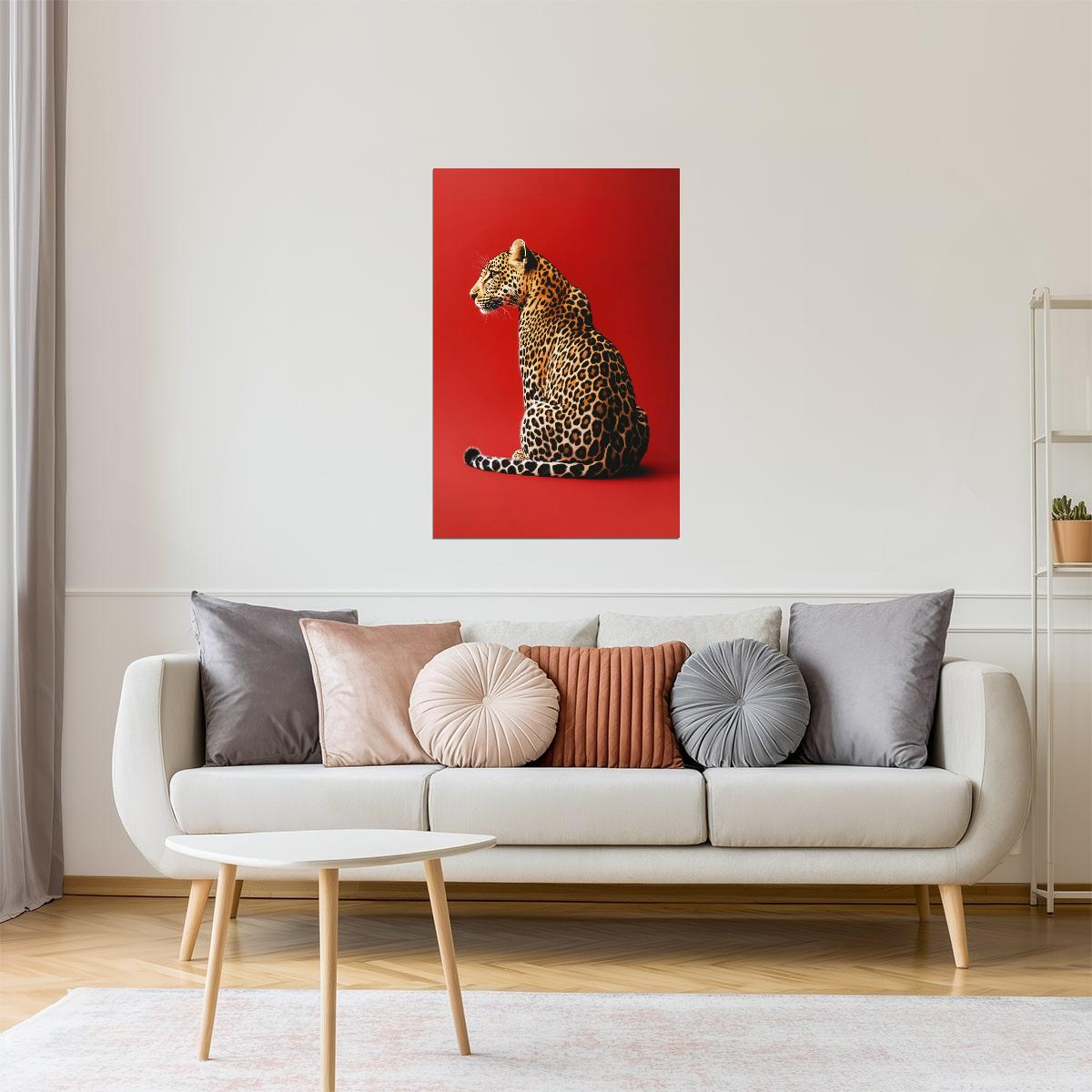 Red Leopard Fashion Editorial Wall Art | Bold Big Cat Statement Print Poster