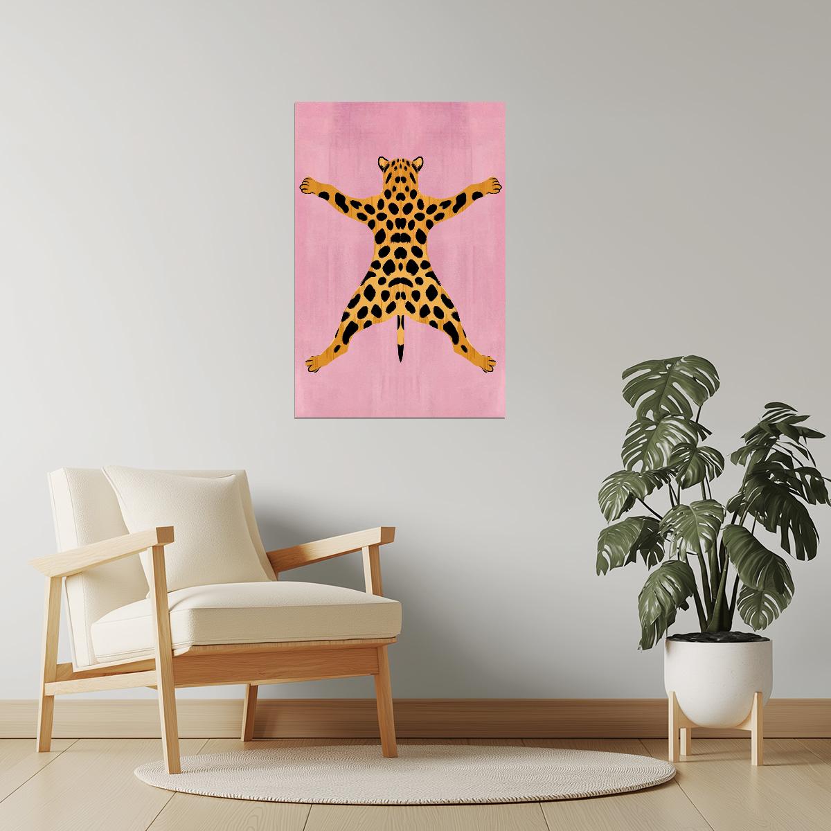 Pink Leopard Rug Pop Art Print | Playful Eclectic Animal Illustration Poster