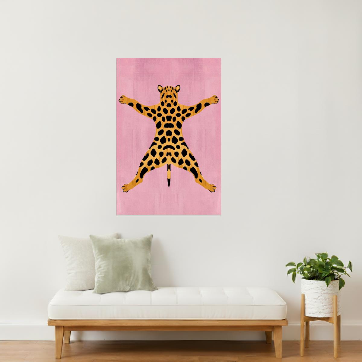 Pink Leopard Rug Pop Art Print | Playful Eclectic Animal Illustration Poster