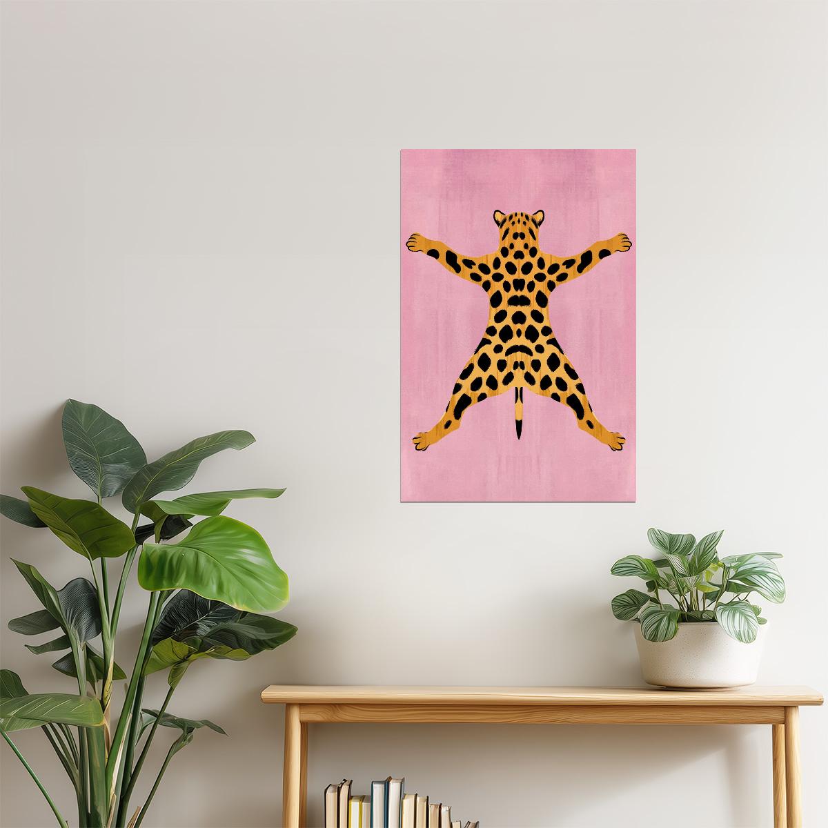 Pink Leopard Rug Pop Art Print | Playful Eclectic Animal Illustration Poster