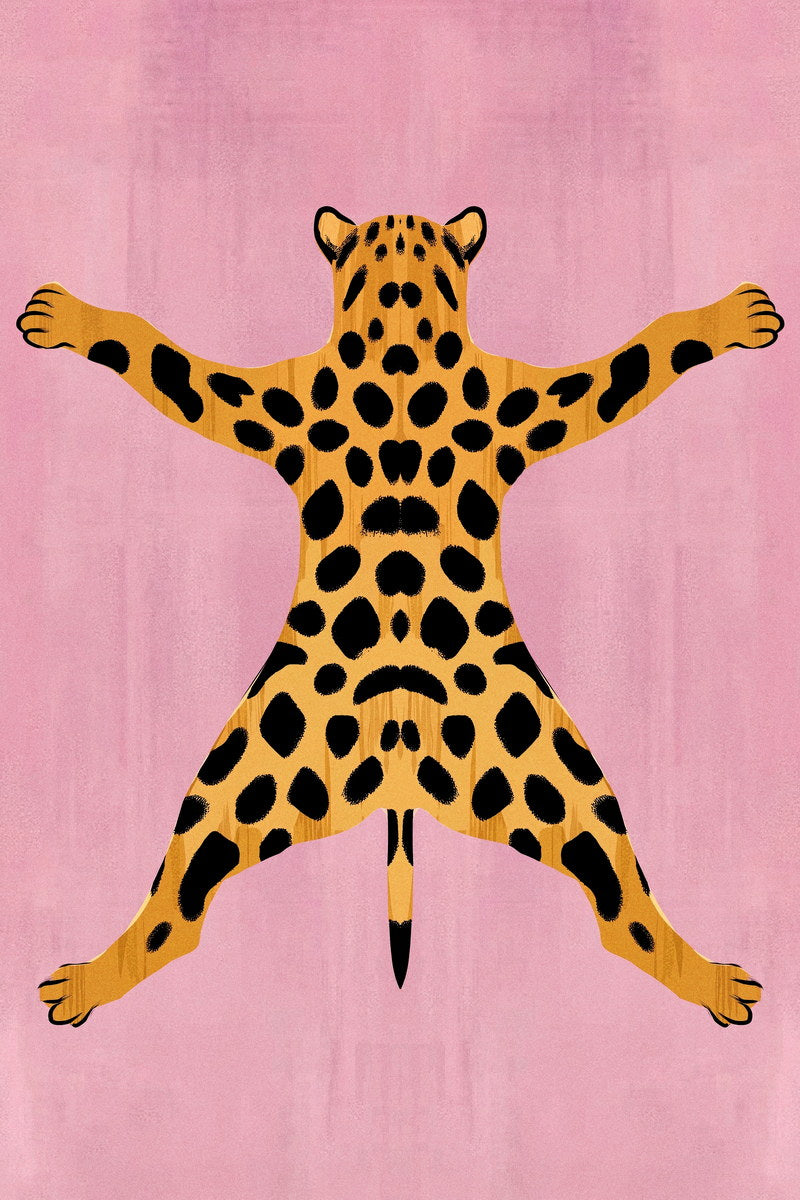 Pink Leopard Rug Pop Art Print | Playful Eclectic Animal Illustration Poster
