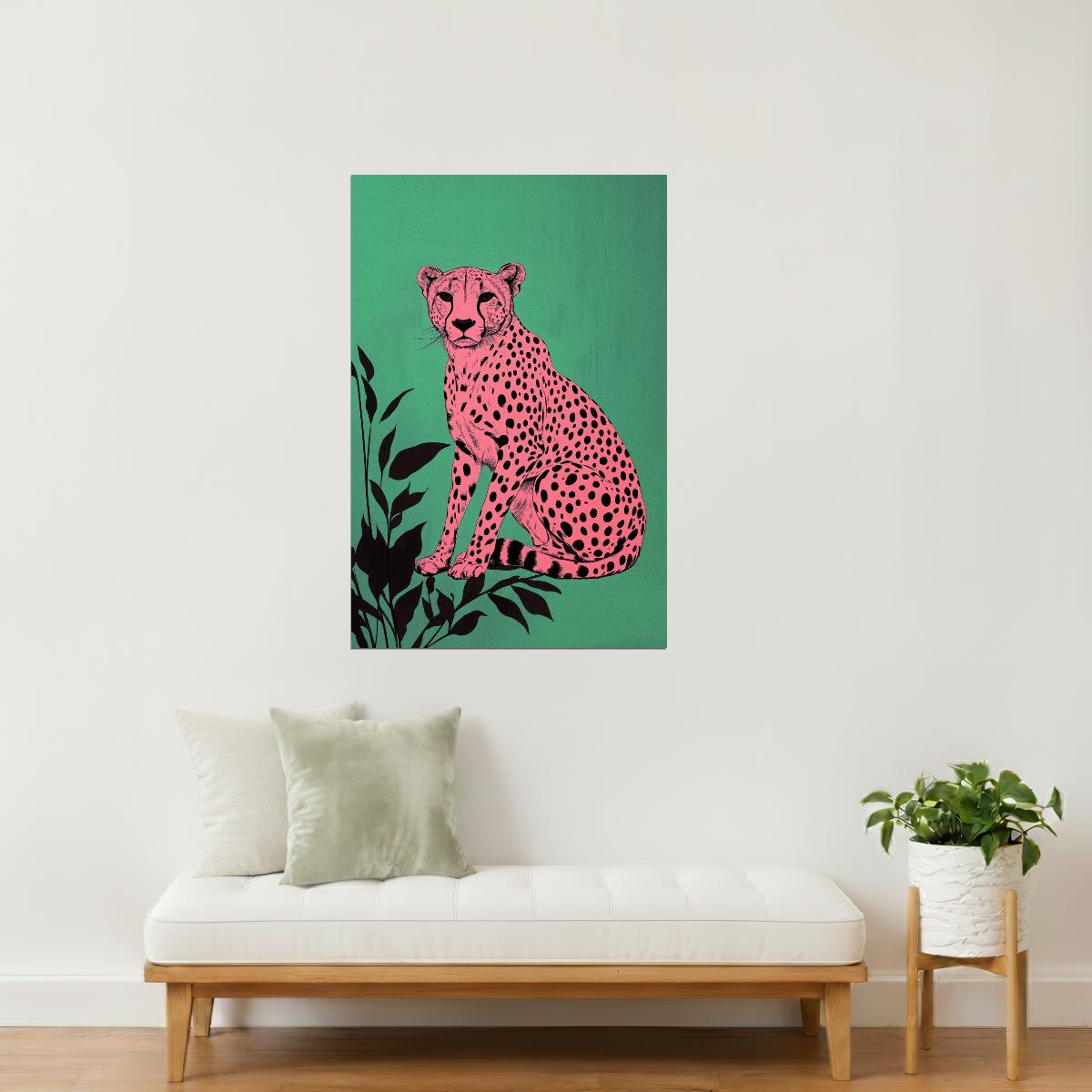Pink Cheetah Funky Pop Art Poster | Bold Modern Jungle Cat Artwork
