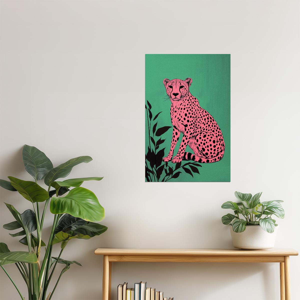Pink Cheetah Funky Pop Art Poster | Bold Modern Jungle Cat Artwork