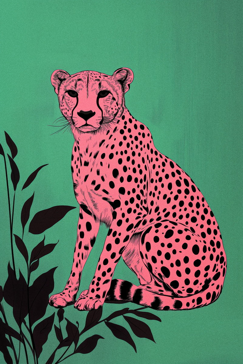 Pink Cheetah Funky Pop Art Poster | Bold Modern Jungle Cat Artwork