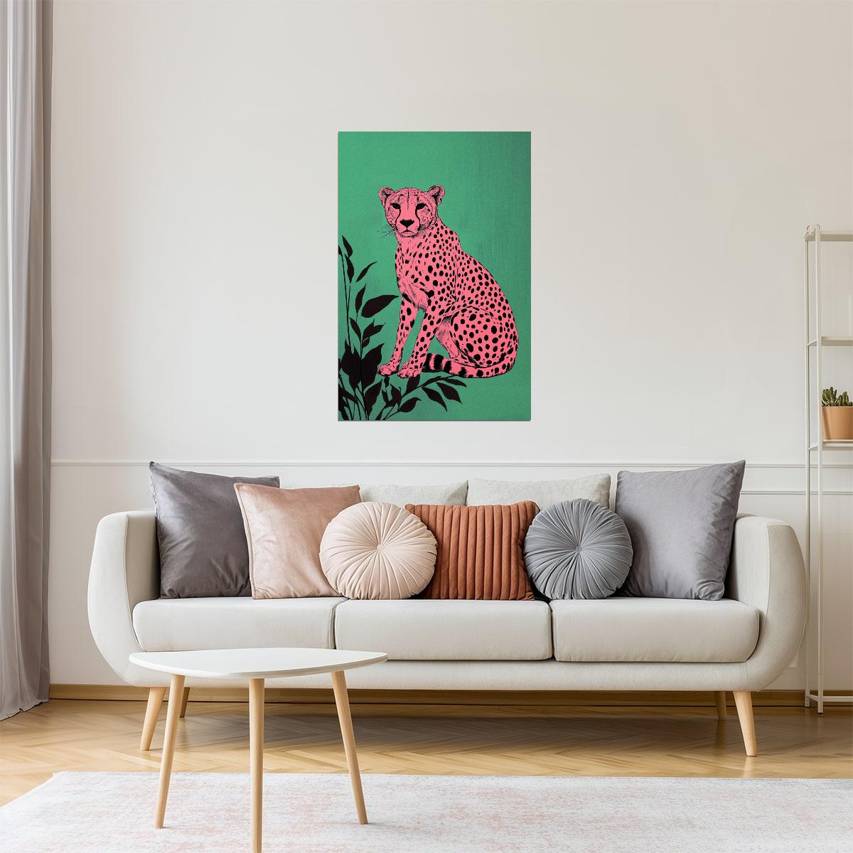 Pink Cheetah Funky Pop Art Poster | Bold Modern Jungle Cat Artwork