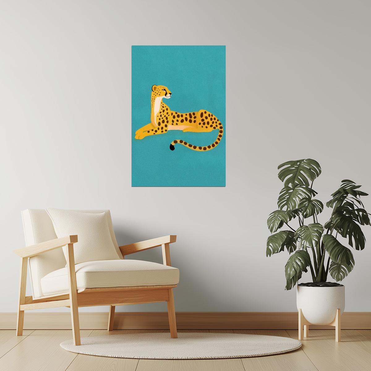 Playful Cheetah on Teal | Colorful Pop Art Animal Wall Print
