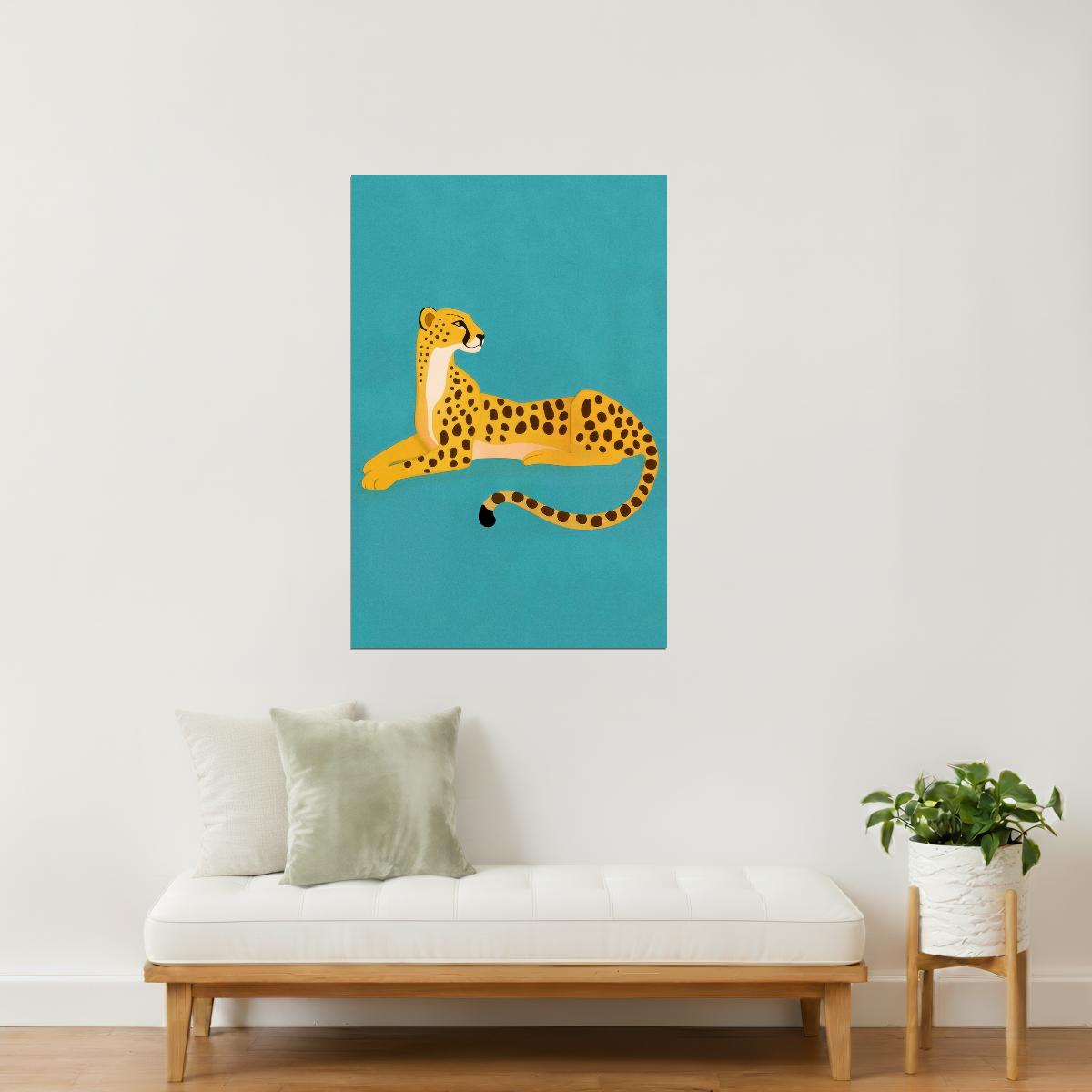 Playful Cheetah on Teal | Colorful Pop Art Animal Wall Print