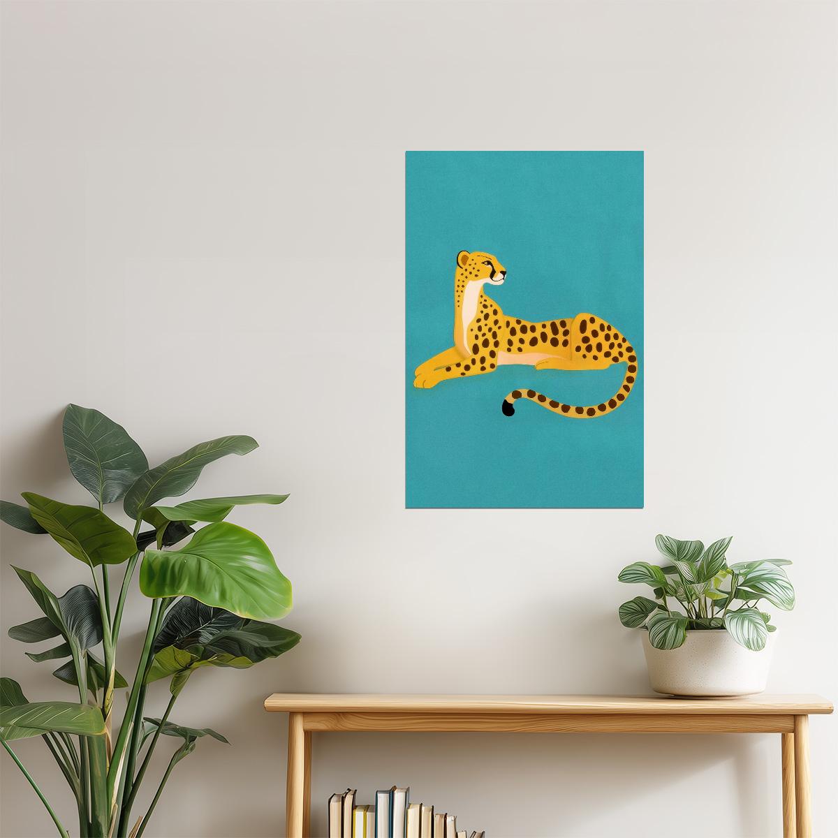 Playful Cheetah on Teal | Colorful Pop Art Animal Wall Print