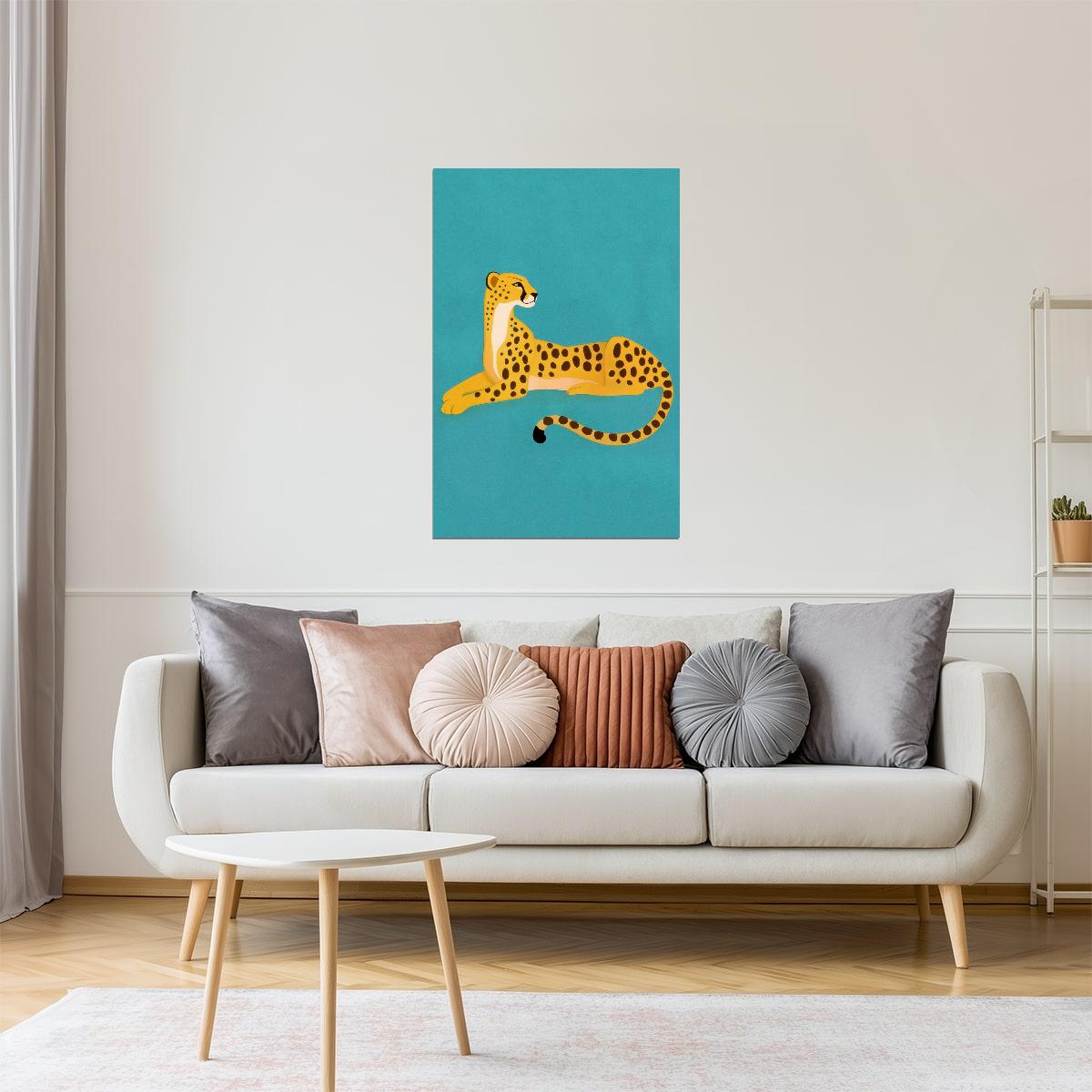Playful Cheetah on Teal | Colorful Pop Art Animal Wall Print