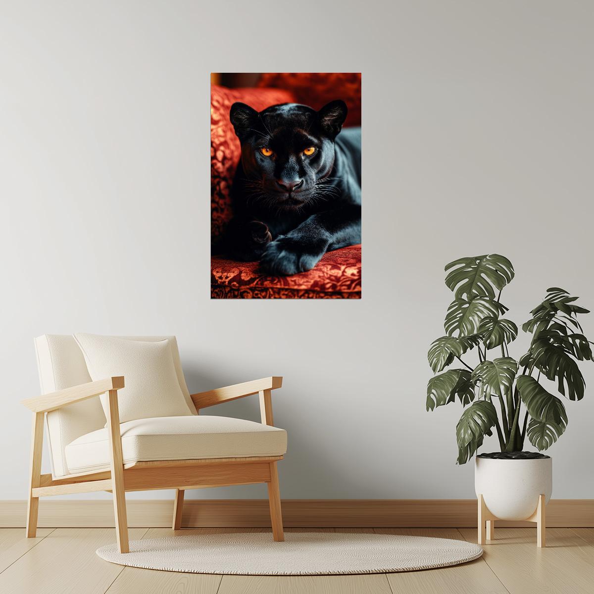 Black Panther on Red Velvet | Dramatic Luxury Animal Photography Poster